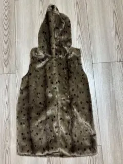 ヒョウ柄 フード付き ファーベスト