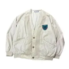 90s ジャケット　ゴルフワッペン　ノーカラー　異素材　古着　アイボリー　8Laのサムネイル
