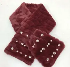 新品　JE CROIS SOI　キラキラビジューファーマフラー　ワインのサムネイル