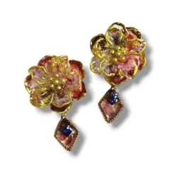 ピアス イヤリング レジン ドライフラワー ストロベリークォーツ 揺れる 赤