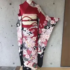 507z9☆人気！振袖 モダン シック 金彩 地紋 赤黒☆結婚式 成人式