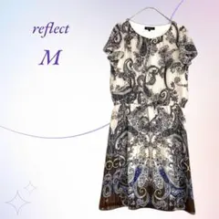 【美品】リフレクト／ペイズリー柄ワンピース 細プリーツ フレンチ袖 総柄のサムネイル