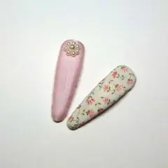 ヘアピン　パッチンピン　花柄とピンク　2個セット　ハンドメイド
