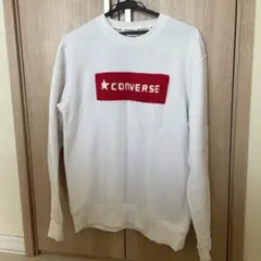 CONVERSE ホワイト ロゴ刺繍 トレーナー Lサイズ