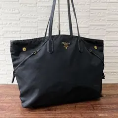 プラダ ロゴ ナイロン×レザー ショルダー トート バッグ ブラックのサムネイル