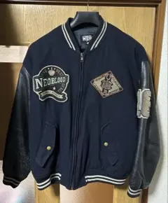 古着　デザインブルゾン　スタジャン　袖レザー　ワッペン　切替　中綿　ビックサイズ