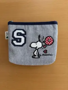 スヌーピー　ティッシュケース付きポーチ　デニムヒッコリー生地　スヌーピータウン