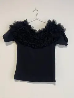 GRL 黒フリル オフショルダー 半袖ニット tw1144