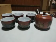 飛鶴 金彩 茶器セット 急須 湯呑5客 緑 グリーン 茶こし付き 和食器