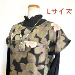 着物リメイクNo.3276 ★Lサイズ★ 紬のフレンチスリーブチュニック