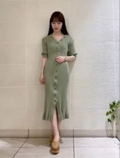 SNIDEL フロントボタンリブニットワンピース　ミント
