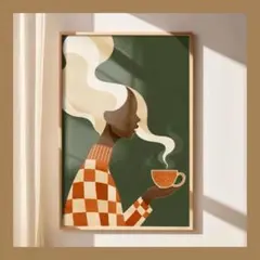 A256アートポスター ミッドセンチュリー インテリア モダン 女性 コーヒー