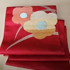 花柄 刺繡 帶 和服 浴衣 紅色 花 名古屋帶