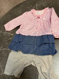 ミキハウスベビー ロンパース花柄デニム風スカート グレーパンツ 70cm 女の子