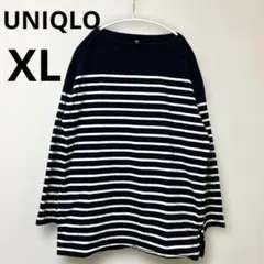 UNIQLO ボーダーオーバーシャツ　ロンT Tシャツ　ネイビー　XL