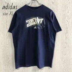 adidas　アディダス　プリントロゴ　半袖 Tシャツ ネイビー　L XL