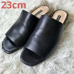 美品✨FABIO RUSCONI レザー ファー　サンダル ブラック 23cm