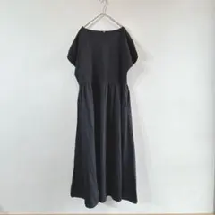 ユニクロ コンビネーションワンピース L 黒 半袖 綿 フレア Aライン
