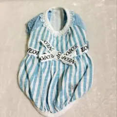 犬服　夏用ワンピース　水色と白のストライプ　XSサイズのサムネイル