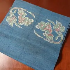 夏にもお勧め　ざっくり柔らか生地　青緑色名古屋帯