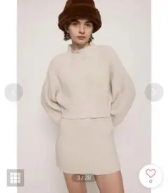 ベージュ ニットセットアップ SLY リブニットスカートセットアップ　デート服
