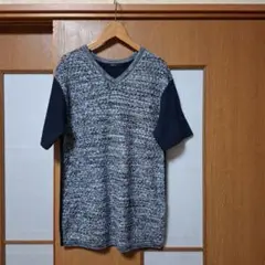COMME CA ISH ネイビー グレー Vネック Tシャツ L