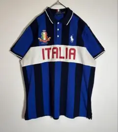 POLO RalphLauren イタリア　刺繍ロゴ　ストライプ　ポロシャツ