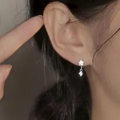 フラワー フープピアス シルバー S925刻印 CZ ダイヤ キャッチレス