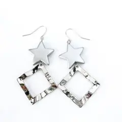 スター　ピアス　グレー　星　シルバー　スクエア　　大ぶり