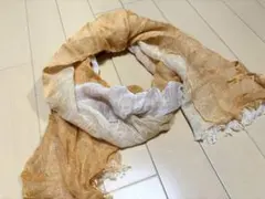 ふんわりグラデーションストール オレンジ×ホワイト 大判 144×43㎝