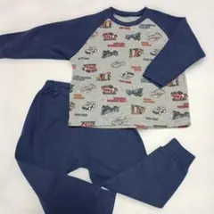 裏起毛 冬 働く車 長袖 パジャマ 100 ネイビー グレー 子供 キッズ 男