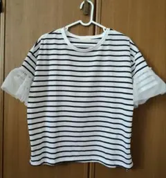 earth music&ecology ストライプフリルTシャツ