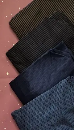 メンズ着物 ストライプ系 4枚まとめ　しつけ付き含むリメイク素材　ME022