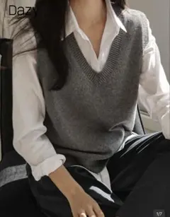 shein DAZY グレー Vネック ニットベスト