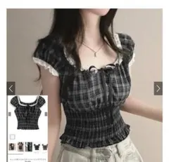 GRL グレイル　チェックブラウス 黒　ks186のサムネイル