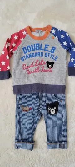 DOUBLE.B 星柄トレーナーとストライプパンツセット