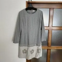 GALLERY VISCONTI グレー 花柄 Aラインワンピース