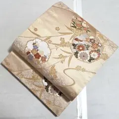 A◆着物くつろぎ 雪輪に花模様 金糸 梅 六通 正絹 フォーマルな袋帯 69