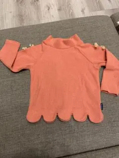 moujonjon オレンジ スカラップヘム 長袖カットソー　厚手　肩リボン