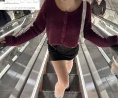 パープル ニット クロップドカーディガン