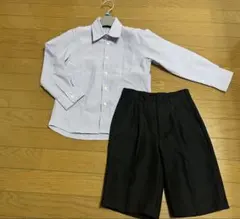 120サイズ　男の子　ストライプシャツと黒パンツセット