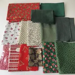 クリスマスカラー　プリント　生地　ハギレ　カットクロス　まとめ売り