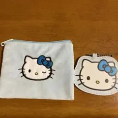 mini 3月号付録　みずいろ　ハローキティ　ふわふわ刺繍ポーチ&ミラーチャーム