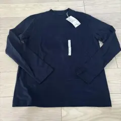 無印　起毛　天竺編　ハイネック長袖Tシャツ Lサイズ 黒