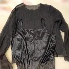 グレイル　GRL　黒 シアー長袖 トップス&タンクトップ　セット　　М