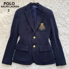 ポロラルフローレン　紺ブレ コットン　テーラードジャケット　M 金ボタン　刺繍