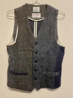 古着　60s タグ　ハリスツイード　ベスト　チョッキ　カーキ　ブラック　ブラウン 古着 60s タグ ハリスツイード ベスト チョッキ カーキ ブラック