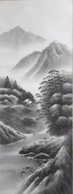 真作/瑞景/竹渓清趣之図/桐共箱二重箱付/布袋屋掛軸HE-815 - メルカリ
