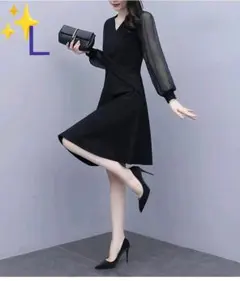 新品 ❀ フォーマル ワンピース 韓国 シースルー 入園 入学式 ブラック Ｌ