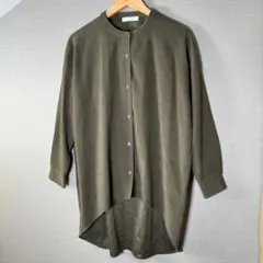 【REYELL】(F)スエード調バンドカラーチュニックカーキ前後差ゆったり